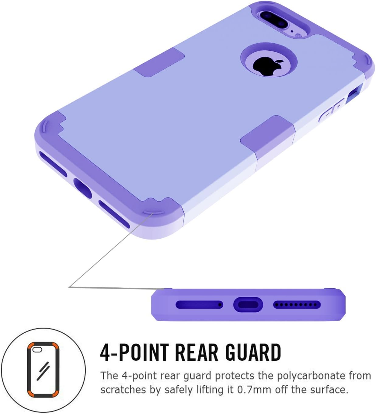 LONTECT for iPhone 7 Plus Case Hybrid Heavy Duty Shockproof Full-Body Protective Case with Dual Layer [Hard PC+ Soft Silicone] Impact Protection for Apple iPhone 7 Plus - Light Purple
