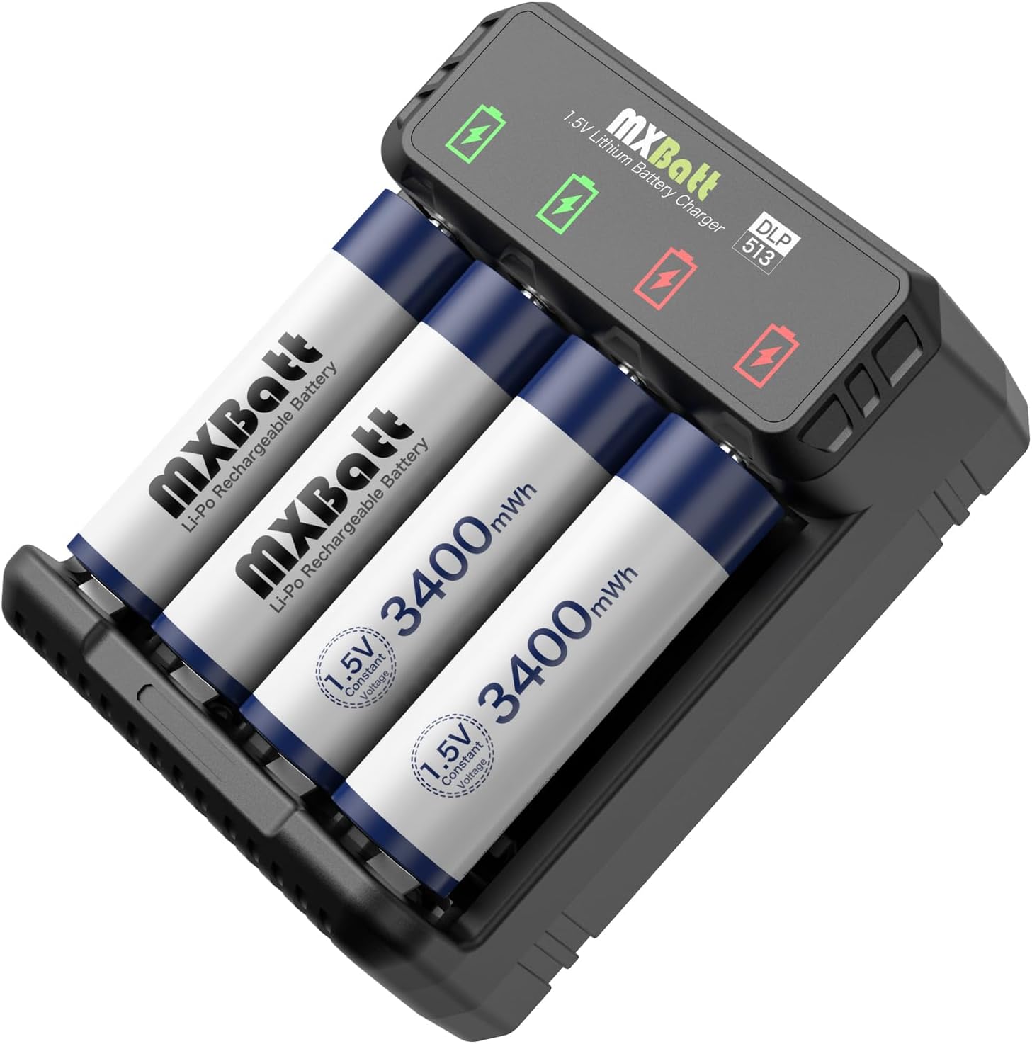 Rechargeable AA Batteries with LCD Charger, 1.5V 3400mWh High Capacity, Li ion Batteries, Lithium Rechargeable 4 Packs with 2H Fast Smart Charger 1500 Cycles