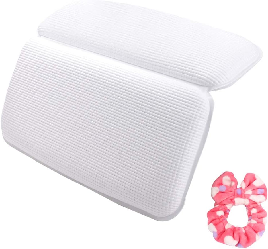 Bath Pillow - Geila Waterproof Spa Bath Pillows Non-Slip Padded Comfort Support Pad Pillow for Head Neck and Back with 7 Suction Cups (White Set)