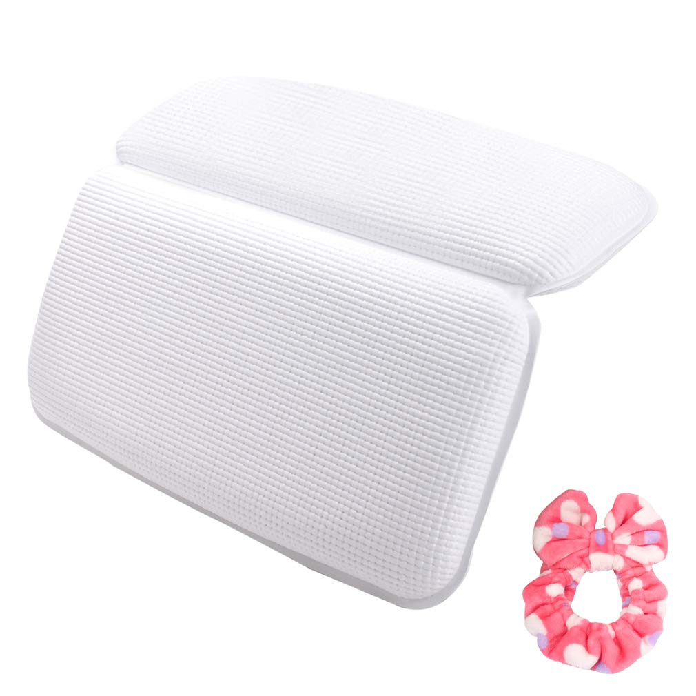 Bath Pillow - Geila Waterproof Spa Bath Pillows Non-Slip Padded Comfort Support Pad Pillow for Head Neck and Back with 7 Suction Cups (White Set)