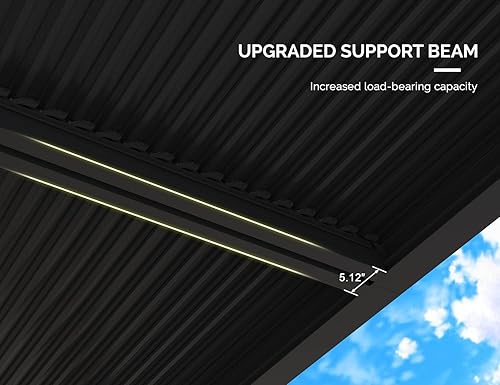 Miniatura 8 de PURPLE LEAF Pérgola con listones de 12 x 20 pies, pérgola de aluminio para exteriores con techo ajustable para terraza, patio trasero, jardín,