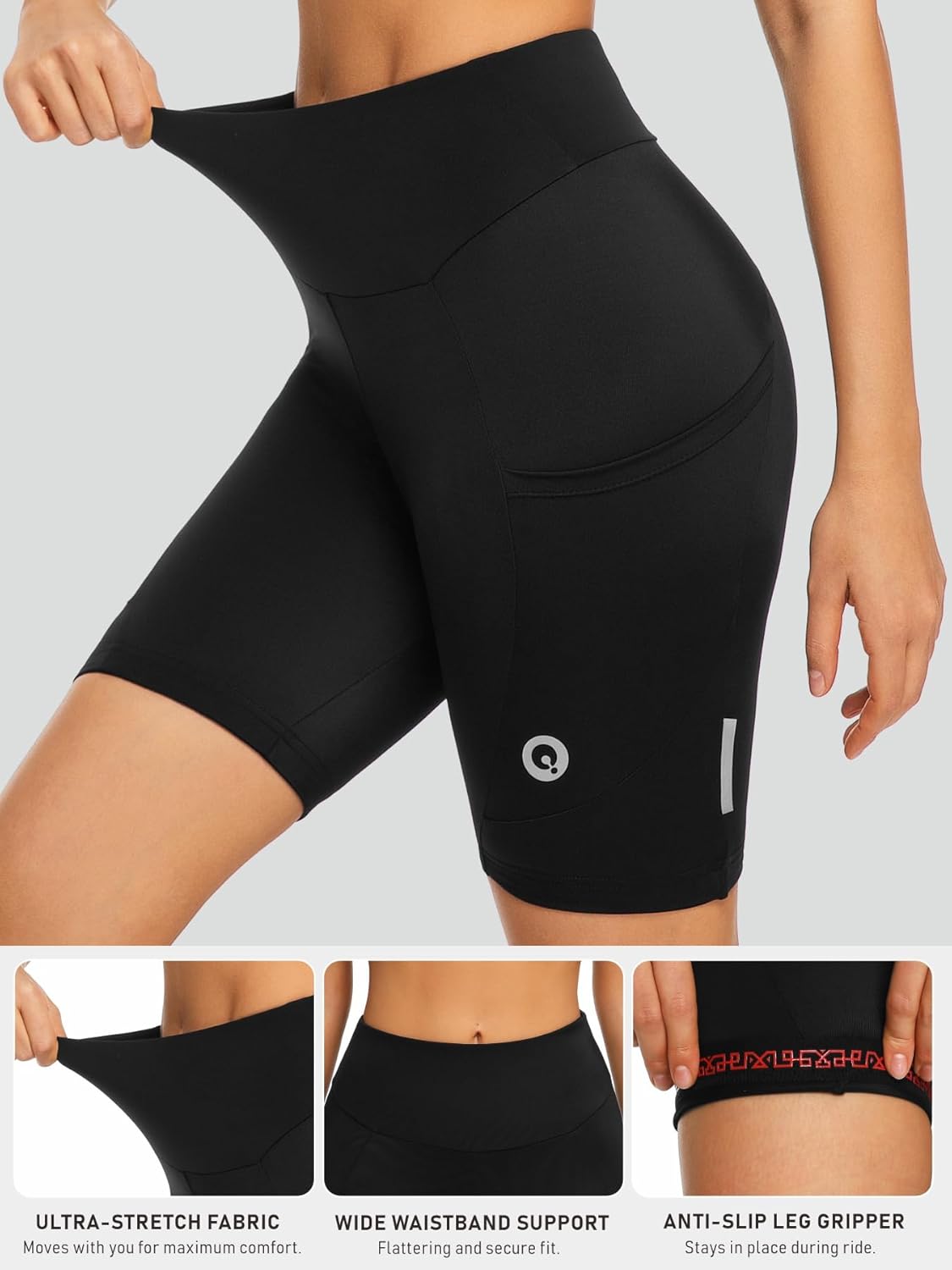 qualidyne Women's 4D Padded Bike Shorts with Side Pockets, Wide-Waist Cycling Shorts for Road & Indoor Spinning - Image 4