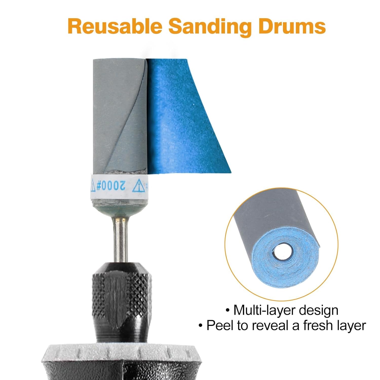 SUNJOYCO 40 PCS Sanding Drums for Rotary Tool, 1/8 Inch Shank Sanding Bits, 180-2000 Grit Aluminum Oxide Sander Sleeves for Metal, Wood, Plastic, Jewelry, DIY Projects