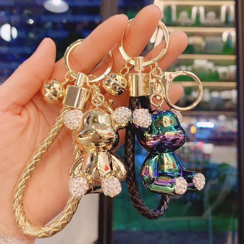 HSYHERE Fashionable Lovely Diamond Bear Keychain Elegant Glossy Mirror Surface Electroplated Bear Key Ring Pendant Keyring - Image 3