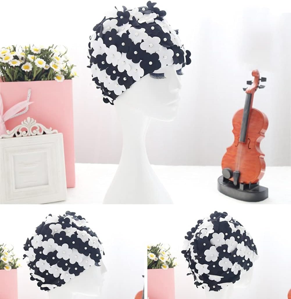 Floral Swimming Cap for Women, Vintage Flower Bathing Hat for Long and Short Hair, Super Elastic - Image 3