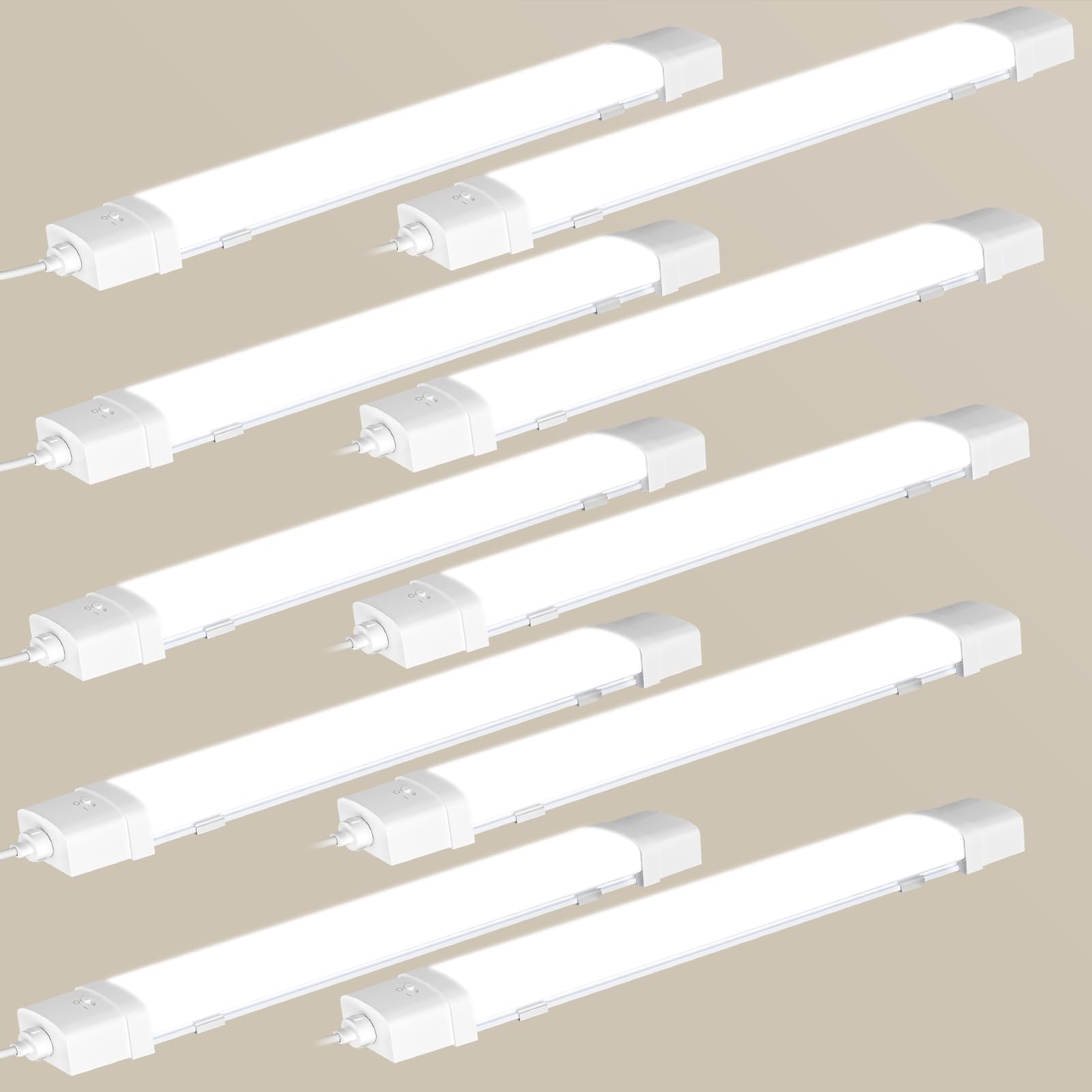 Litglobe 10 Stück LED Feuchtraumleuchte 90CM mit Bewegungsmelder,Verknüpfbar Sensor Feuchtraumlampe mit Stecker,4500K Neutralweiß LED Röhre,30W 3000LM Kellerleuchte für Küche Büro Flur Balkon Treppe