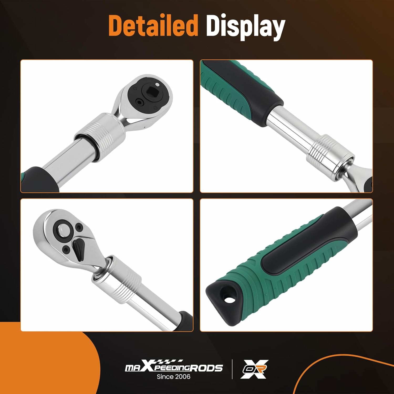 maXpeedingrods Extendable Ratchet Wrench Set, 1/4" 3/8" 1/2" Drive 72-Tooth Quick-Release Retractable Drive Socket Wrench Reversible, Soft Grip Handle with Storage Tray