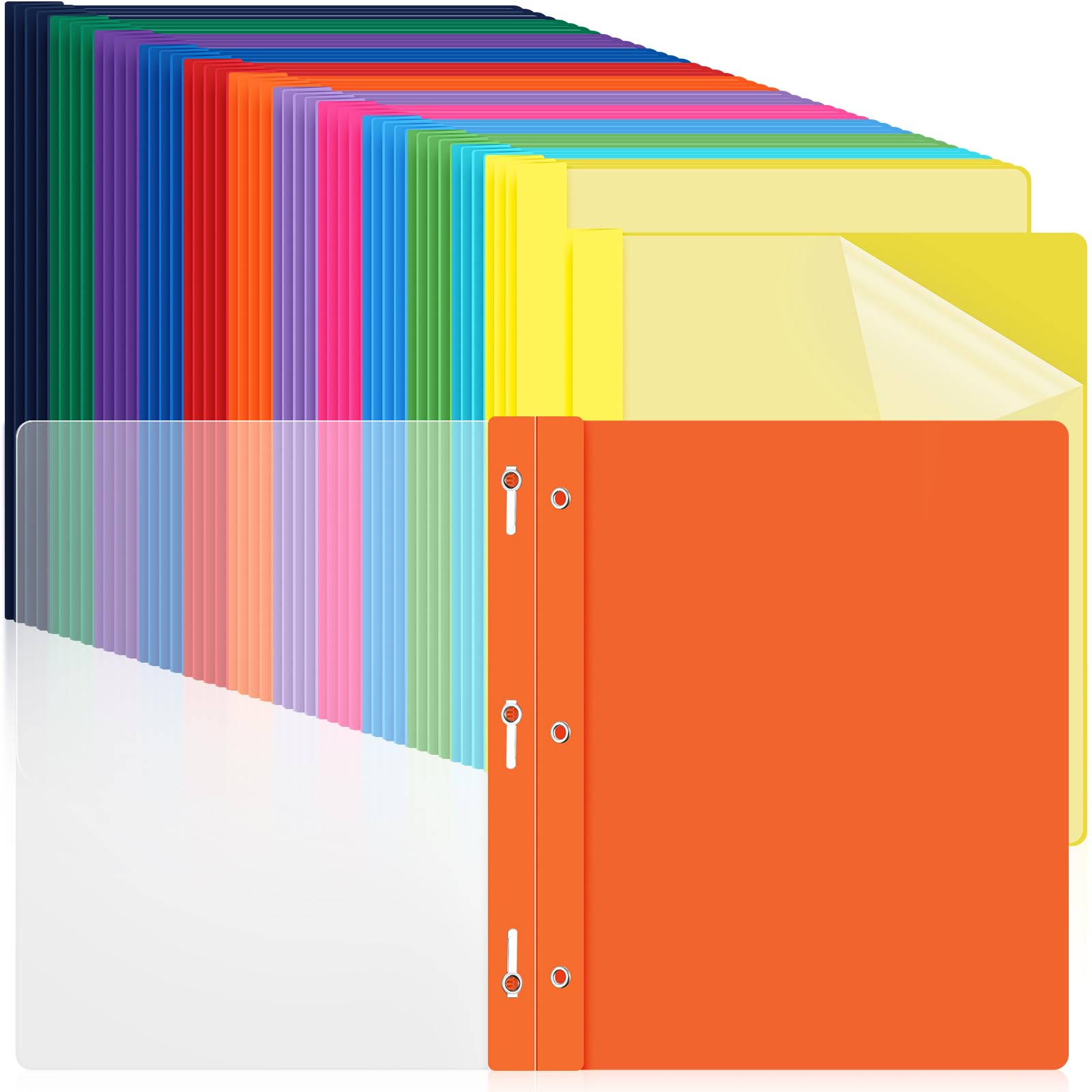 Feifeiya 48 Pack Plastic Report Covers with 3 Prongs Presentation Folders Bulk, 100 Sheet Capacity, Clear Front Report Covers for Presentation