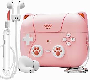 for Airpod 4 Case Cute with Magnetic Anti-Lost Straps & Cleaning Kit,Funny Shockproof Silicone Earphone Protective Cover Compatible with 4th Generation Airpods Case Girly Women Gifts