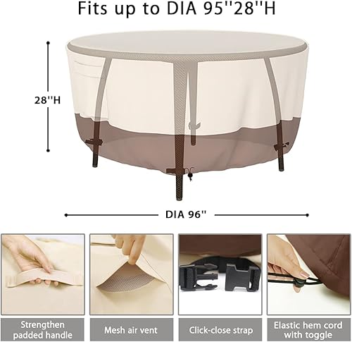 Miniatura 14 de Fundas para muebles de patio, funda redonda resistente para mesa de patio (48 pulgadas de profundidad x 26 pulgadas de alto), cubierta de mesa Negro