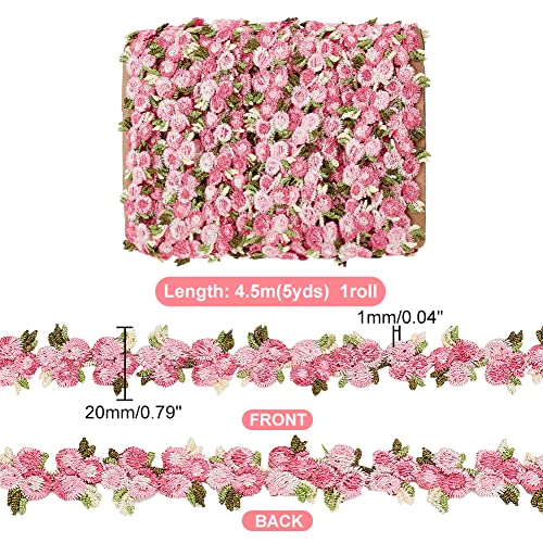 image for PH PandaHall 5 Yards Flower Lace Ribbon, Hot Pink Floral Lace Trim 3/4