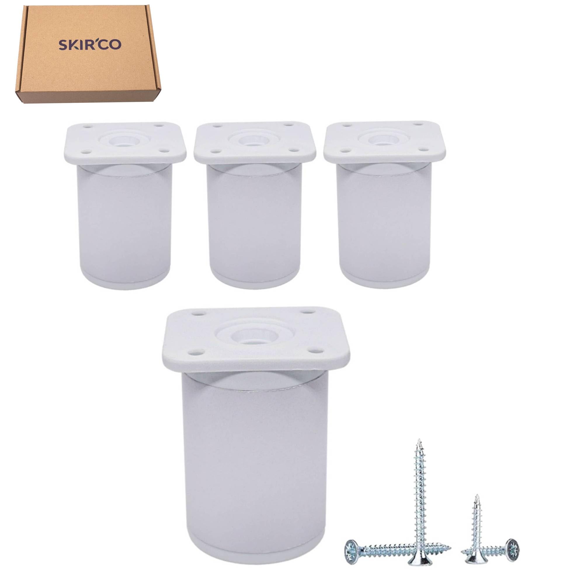 SKIR'CO 4 pcs, Height Adjustable White Furniture Legs, Height 6 cm, Diameter 4 cm, Aluminium Round Furniture Feet, Screws Included - Image 2