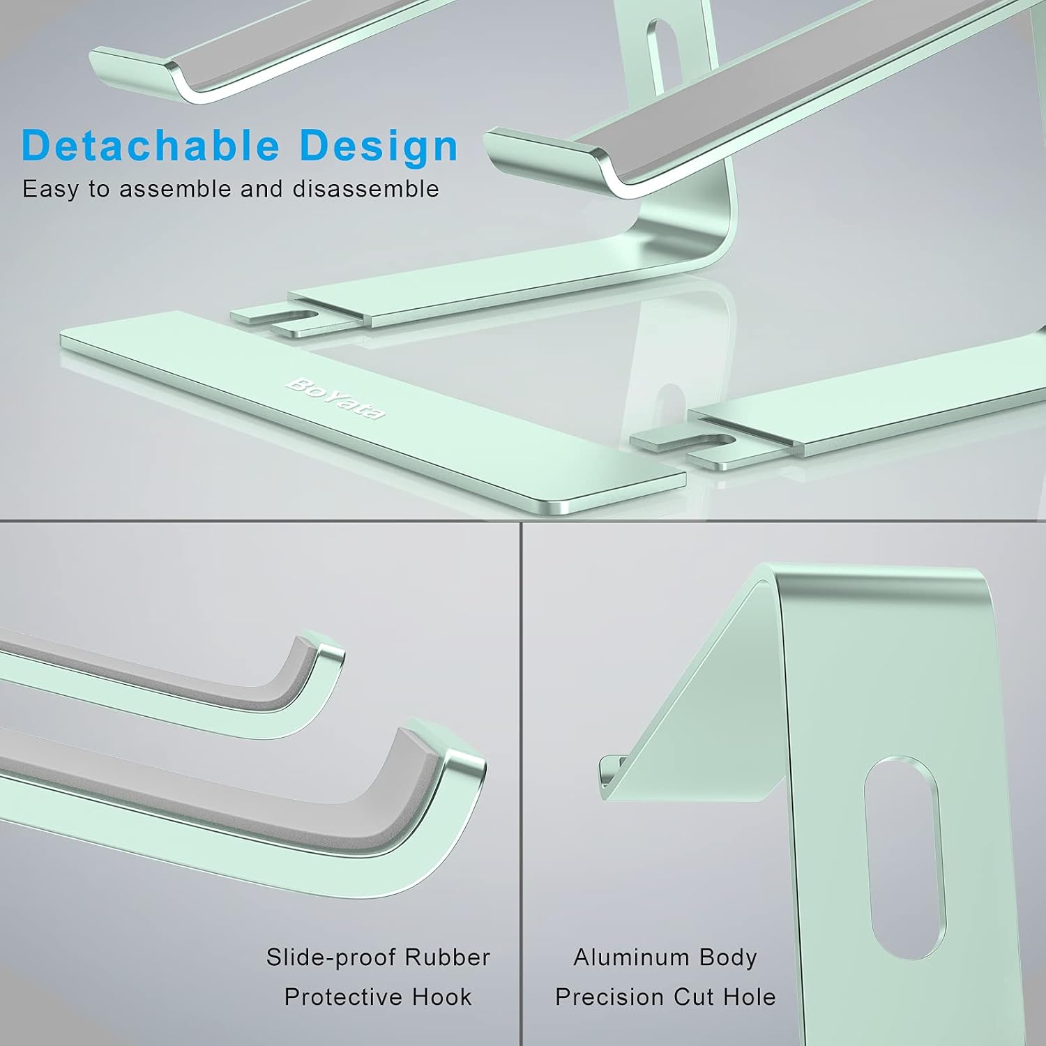 BoYata Laptop Stand, Aluminum Ergonomic Laptop Riser Computer Stand for Desk, Detachable Laptop Holder Compatible for All 10-15.6" MacBook Air Pro, Dell XPS, HP, Lenovo, Samsung-Green