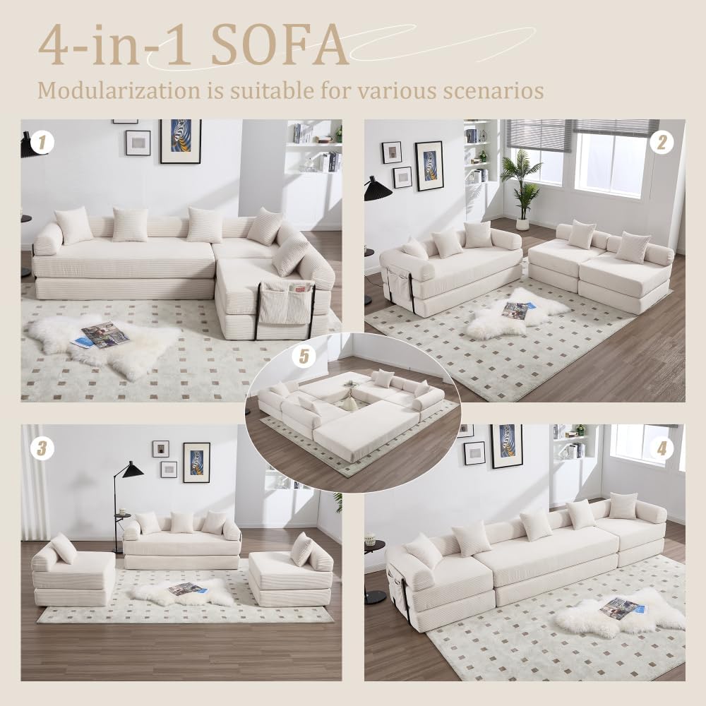Corduroy Folding Mattress Sofa, Folding Memory Foam Bed in Living Room/Dormitory/Guest Room/Home Office/apt