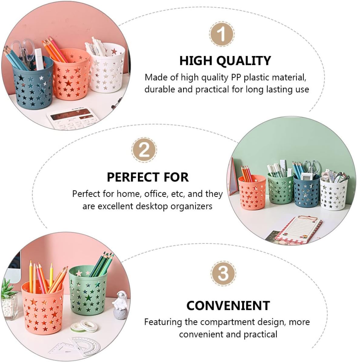 DOITOOL Decorative Storage Buckets Set of 8 Five-Pointed Star Hollowed Pen Holders Desktop Organizer Multifunctional Storage for Home Office 4.33X7.87X3.93 Inches