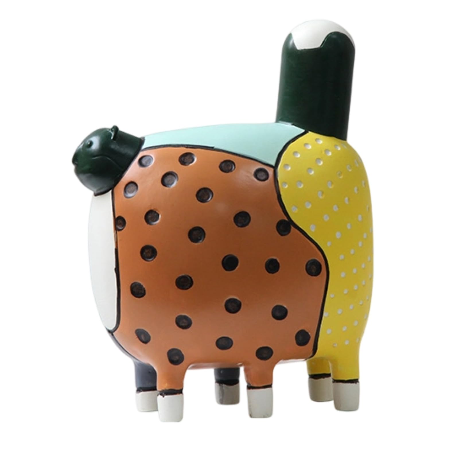 F Fityle Figurita de Gato Decorativa Estatua de Animal Escultura de Gato Adorno de Mesa en Resina con Cuerpo con Motivo de Puntos y Piernas Cortas Blancas