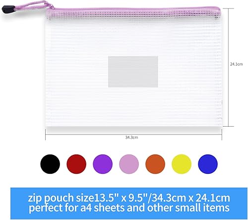 Miniatura 2 de 7 bolsas de malla con cremallera, bolsas de malla tamaño A4 de 13.5 x 9.5 pulgadas con cremallera, bolsas de plástico con cremallera para archivos,