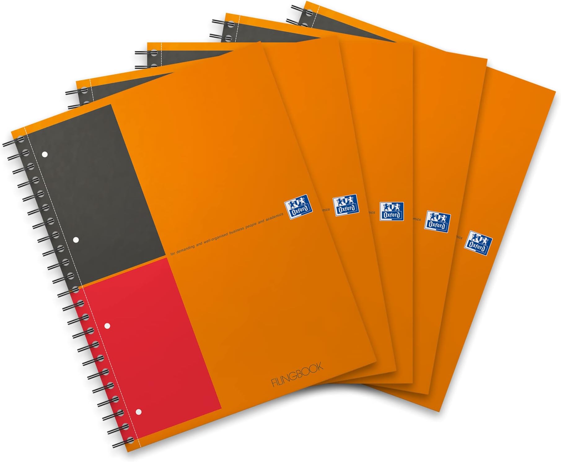 OXFORD 100102000 Filingbook International 5-pack A4 + lined 100 sheets with extra strong lid and 3 removable tabs orange - clever organization for managers and executives