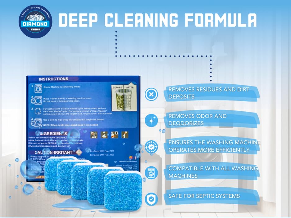 Image of Diamond Shine Appliance Cleaner Bundle, 72 Tablets Total - Dishwasher, Garbage Disposal & Washing Machine Descaler Tabs - Septic Safe, Deodorizing, 1-Year Supply