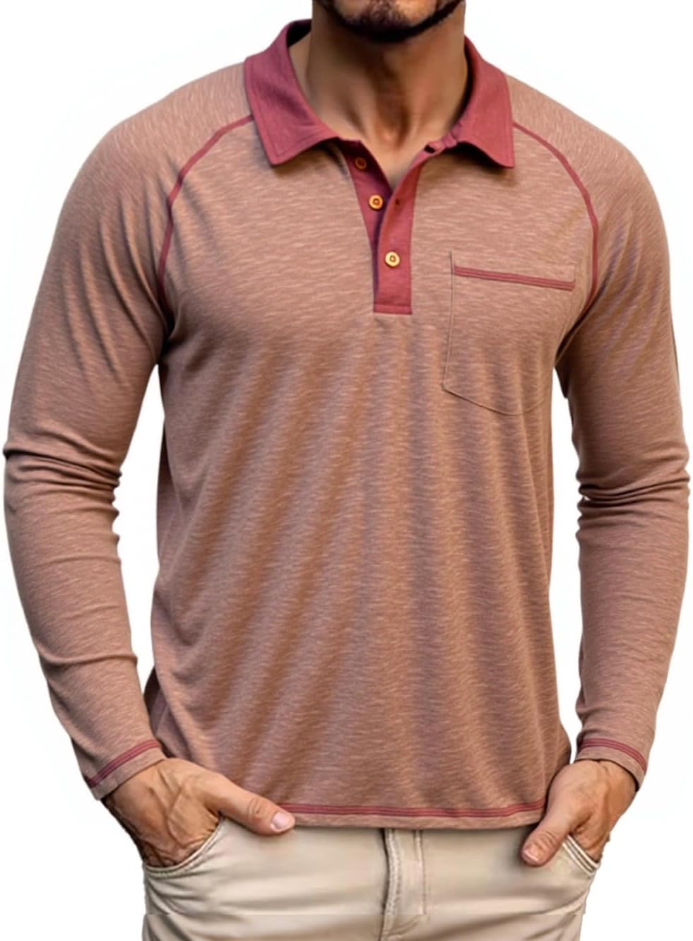 Mens Long Sleeve Polo Shirts with Pocket Fashion Casual Classic Collared Golf Shirt