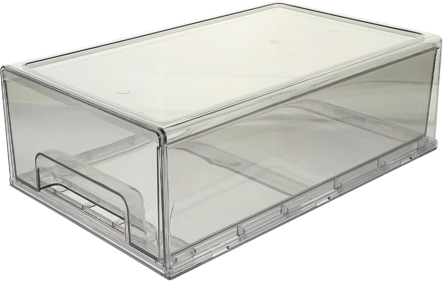 Amosfun Large Gray Refrigerator Storage Box with Pull-out Drawer, Food Sealing Crisper Case for Freezer and Pantry Organization, Household Food Storage Container