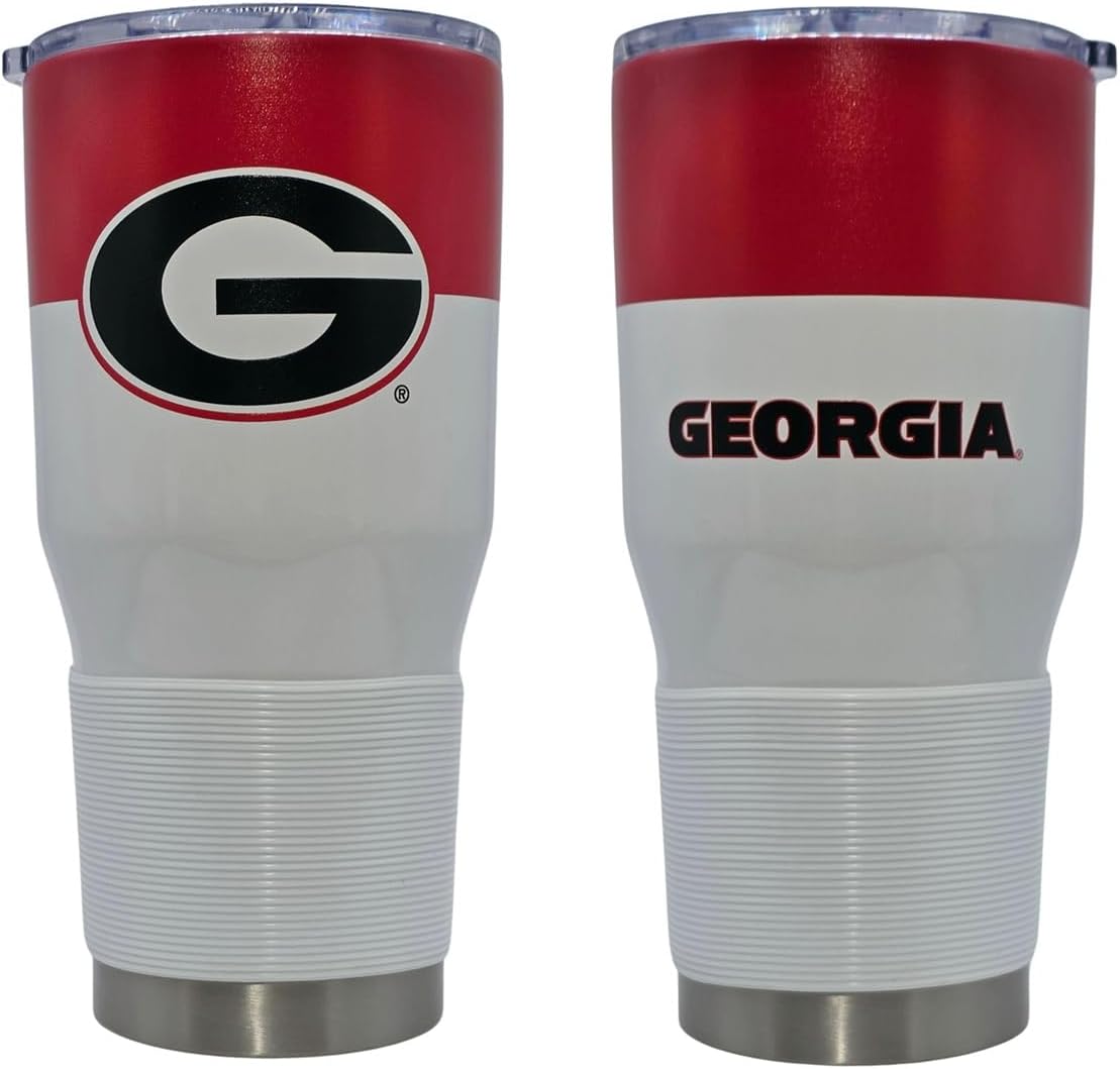 Logo Brands NCAA Colorblock Double Wall Stainless Steel 30oz Travel Tumbler (Georgia Bulldogs)