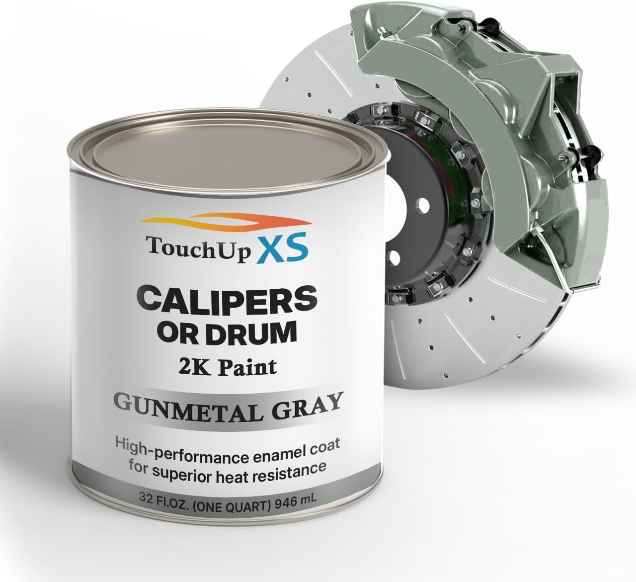 TouchupXS-High Temp Brake Calipers/Drums Enamel Coat 2K Gunmetal Gray-Quart with Hardener