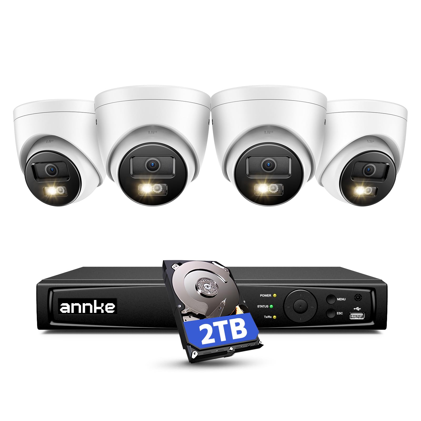12MP PoE CCTV Security Camera System - 4X 6K Ultra HD IP Camera, Colour Night Vision, Human/Vehicle Detection, 8CH NVR CCTV System with 2TB HDD, IP67 Weatherproof, 24/7 Continuous Recording