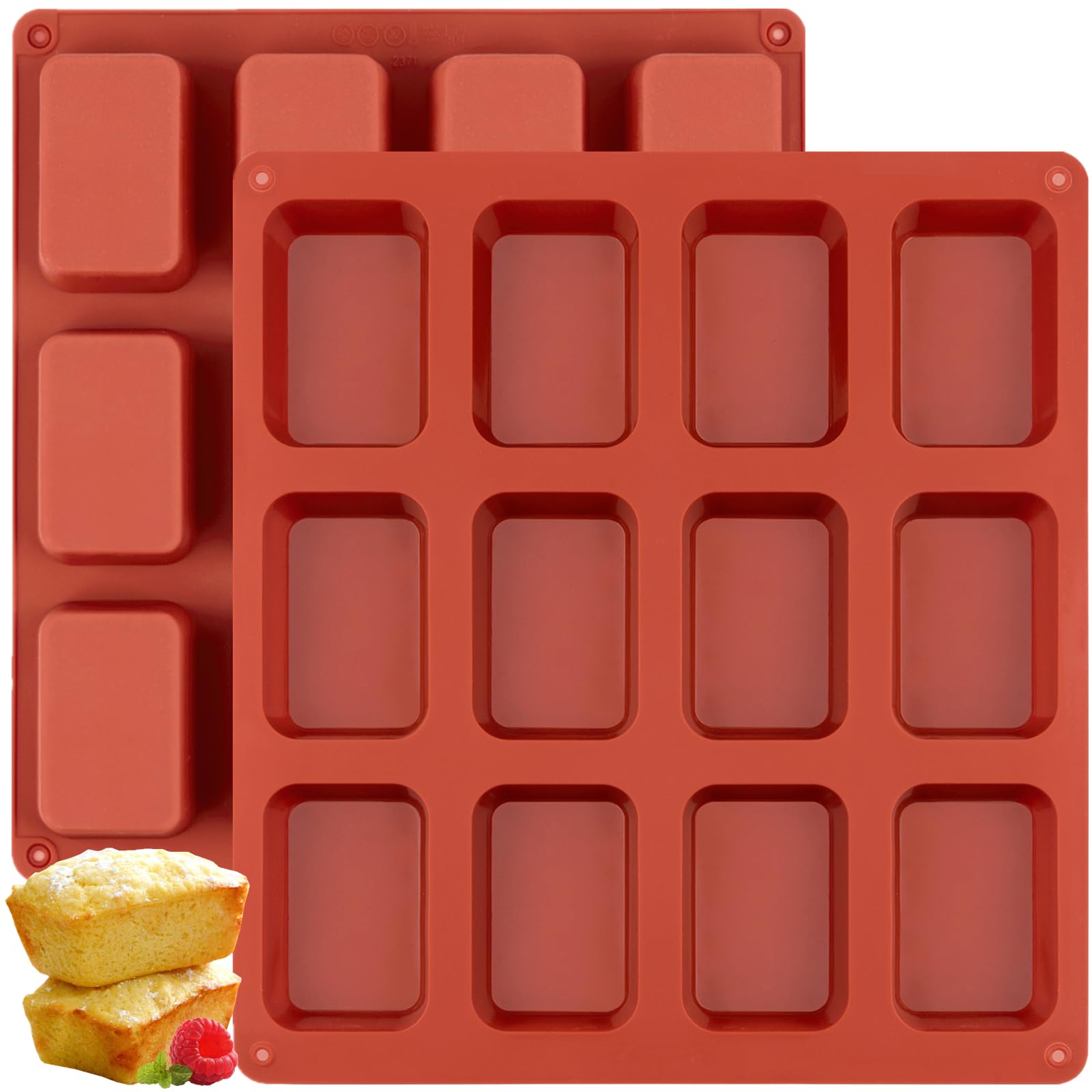 JOERSHSilicone Mini Loaf pan-(2PCS) 12 Cavities Mini Bread Pan, Non-stick Silicone Baking Molds for Bread, Cake, Cornbread, Brownie, Cheesecake Mini Sized