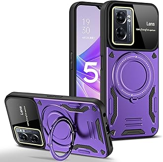 Case for Oppo A77 with Magnetic Attraction 360° Ring Stand Cover for Oppo A77 with Screen Camera Protector Hard PC TPU Case Purple
