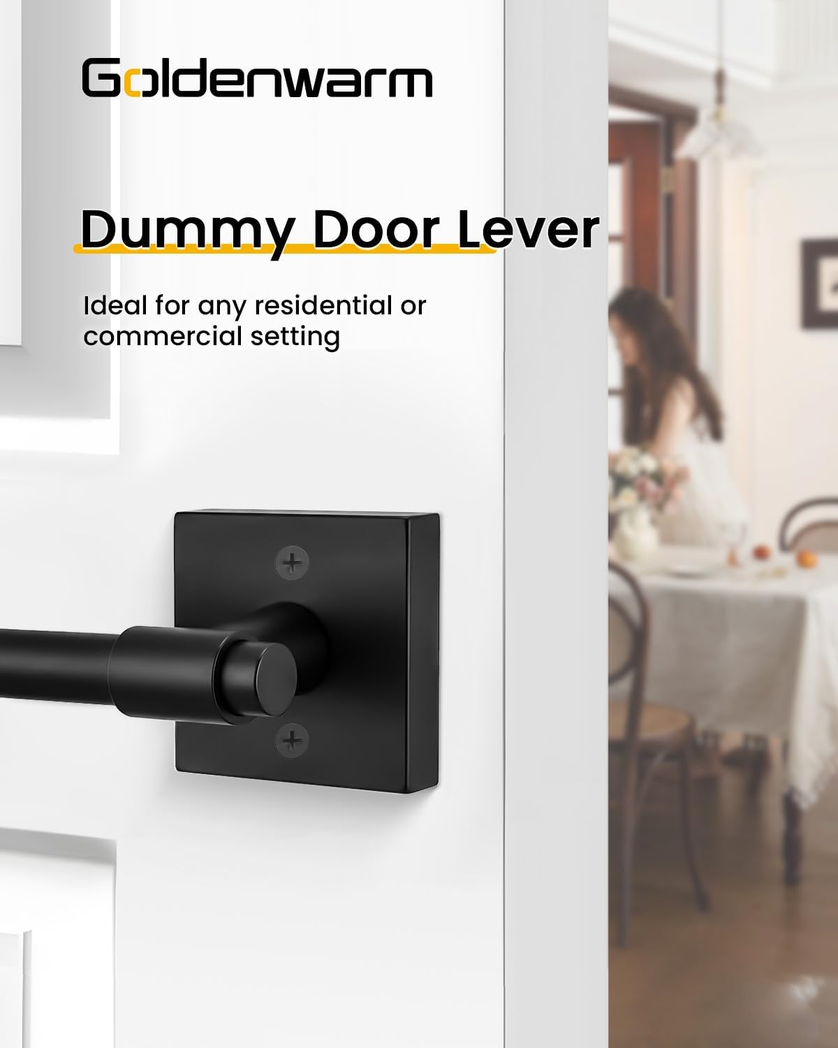 Goldenwarm Black Dummy Door Handles, Non-Turning Single Side Pull Door Lever Matte Black, Heavy Duty Door Handle for Closet Pantry 1 Pack