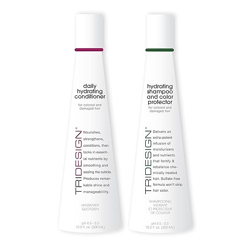 TRI Design - Juego de champú y acondicionador hidratante sin sulfato para cabello seco y dañado, protege, repara e hidrata el cabello rizado, liso,