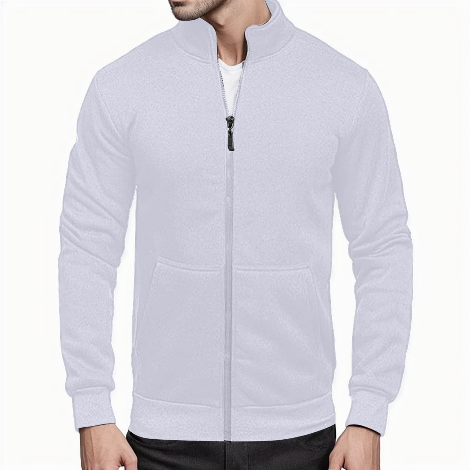 2026 Mannen Vest Sweatshirt Hoodless Zip Up Jas Hoge Hals Lichtgewicht