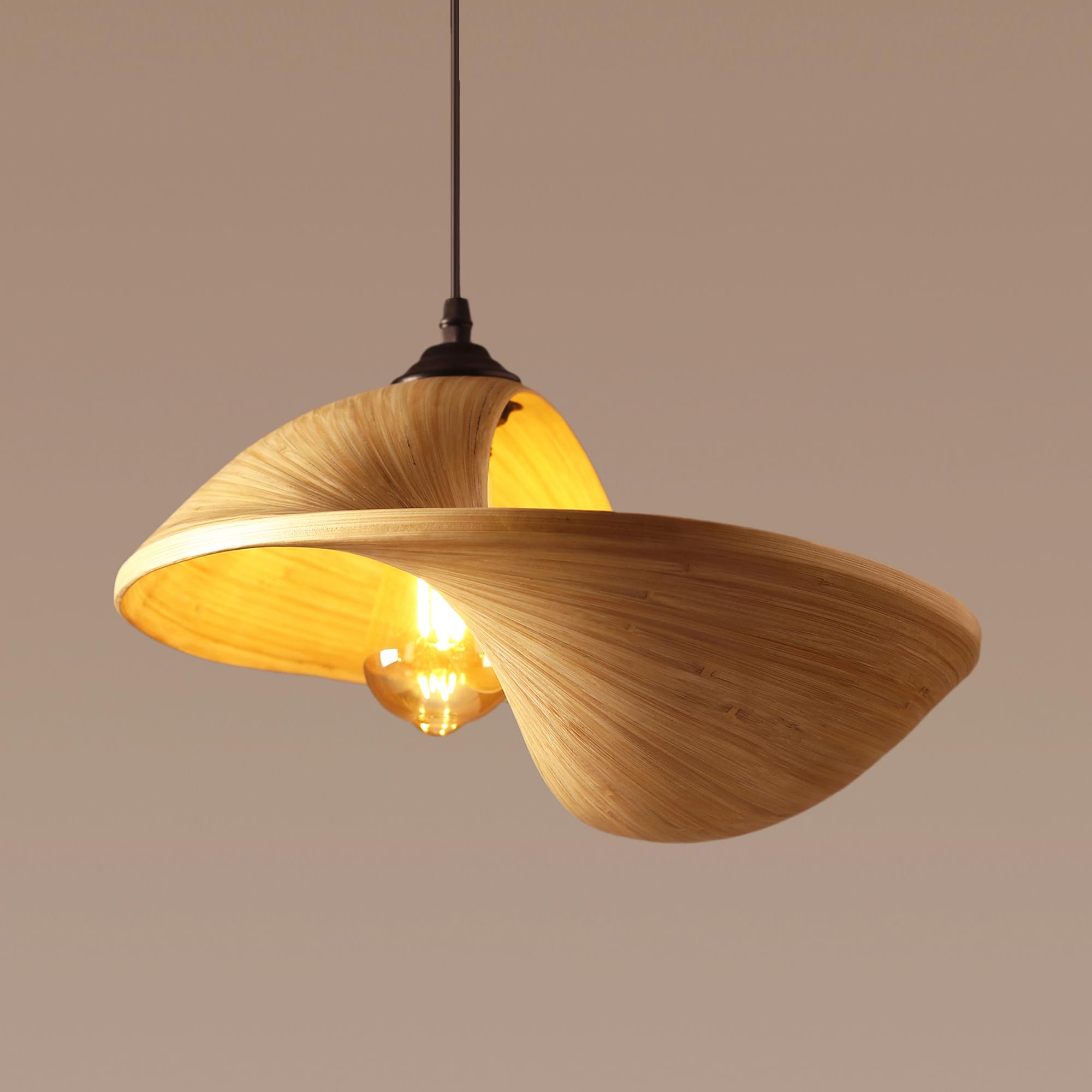 Habere India-All the Cultures Fabricating India Ceiling Lamps for Living Room | Ceiling Hanging Lights | Hanging Lights for Balcony | Lamps for Living Room | Oval Bamboo Lamp - Beige (S: D35xH25 cm)-image-33
