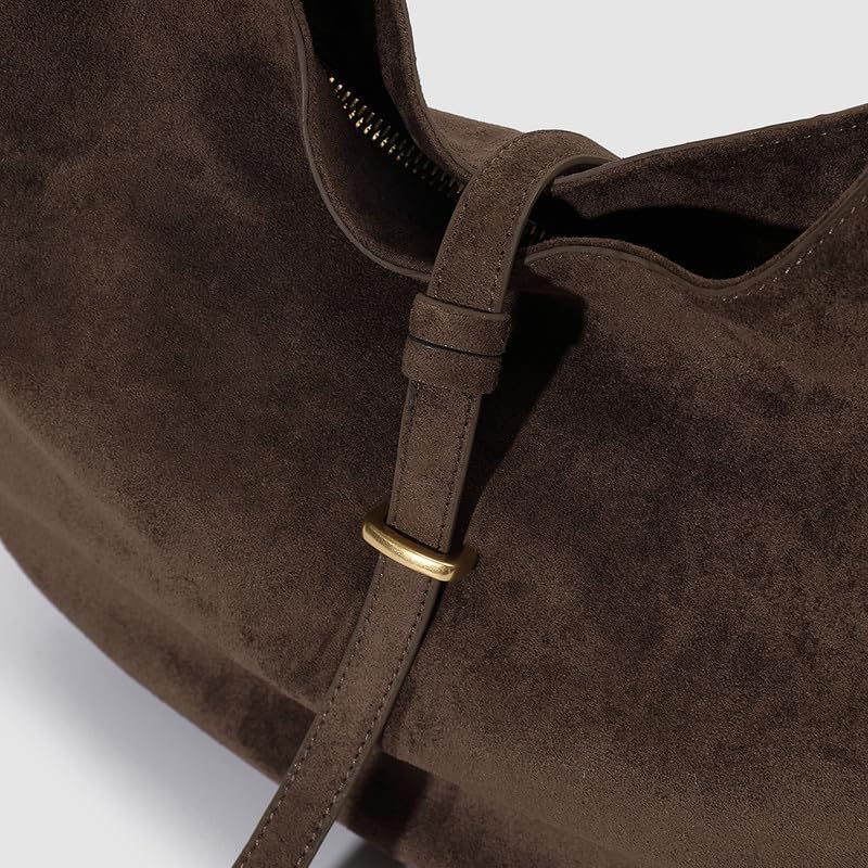 URBAN REVIVO Women Crescent Shoulder Bag Suede Leather Deep Brown Large Capacity for iPad Fall Winter - Image 2