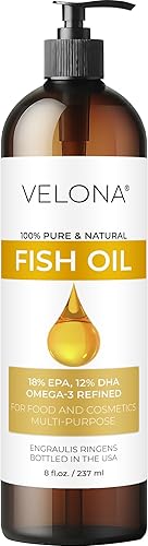 velona - Aceite de pescado omega-3, 8 onzas líquidas, aceite portador 100% puro y natural, refinado, vitamina E, D, omega-3, cocina, cara, cuerpo,