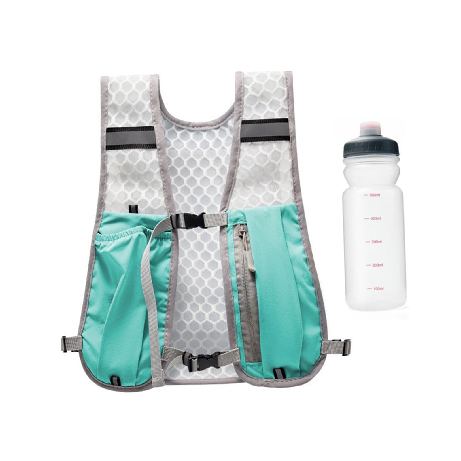 perfk Zaino da Esterno con Gilet e Borraccia da 0,5 l, in Tessuto di Nylon, Multifunzionale, Regolabile, 30x36 cm, per Trail Running
