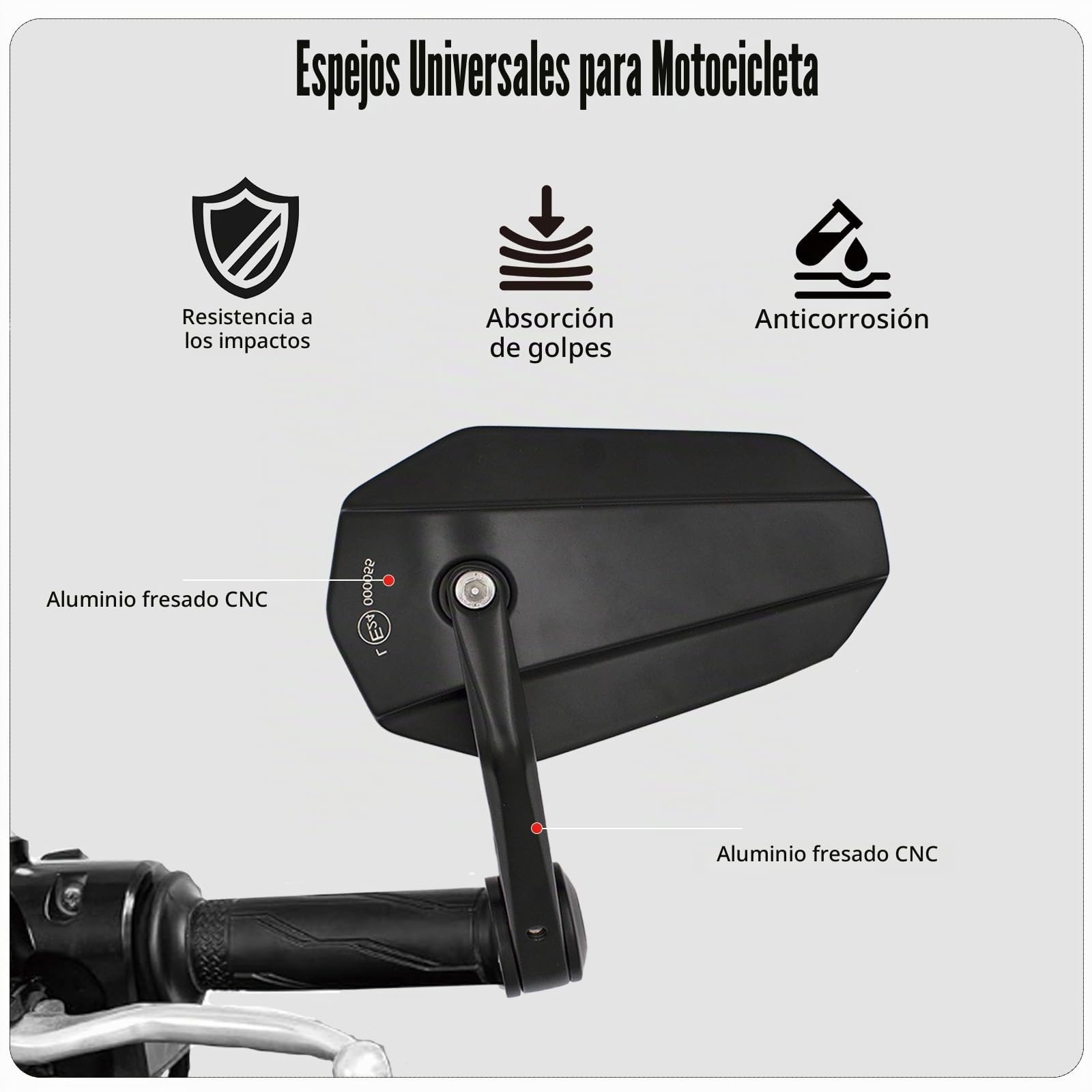Espejos Retrovisores Moto Homologados, Bekasa 7/8" 22mm Espejos Moto Universales Aluminio Retrovisores Moto, Retrovisores de Manillares para Motocicleta Scooter vehículos Terreno