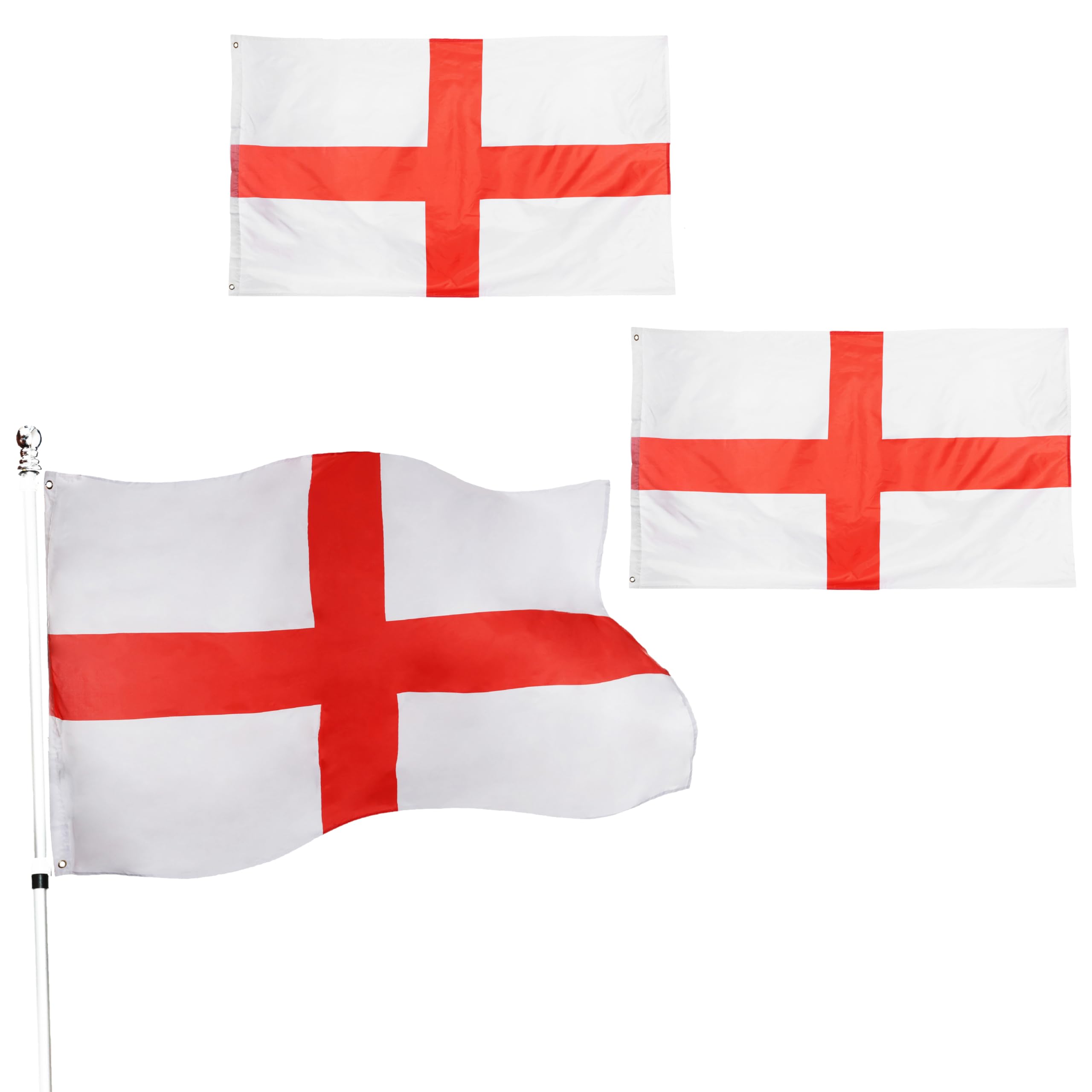 Large 5ft X 3ft England Flag - Pack Of 2 - English Flags 152cm/60" x 91cm/36" Sporting Events Celebrations St Georges Day Rugby Football Eyelets Hanging