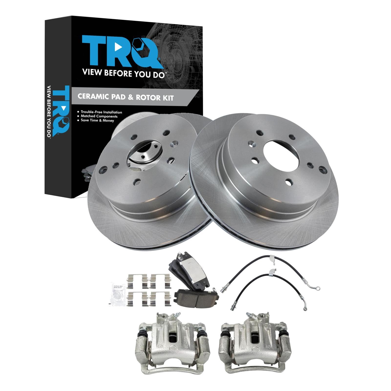 TRQ Rear Brake Pad &amp; Rotor Kit Ceramic