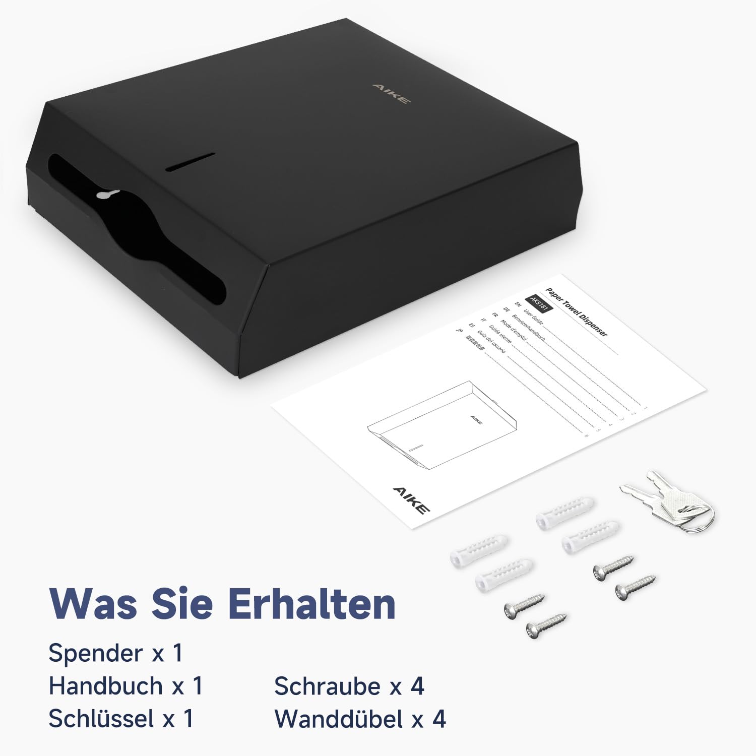 AIKE 400 Blatt Papierhandtuchspender Commercial Edelstahl Wandmontage mit Schloss AK5181 (H2 und Z/N-Falt gefaltet Größe 27 x 10 cm oder Kleiner)