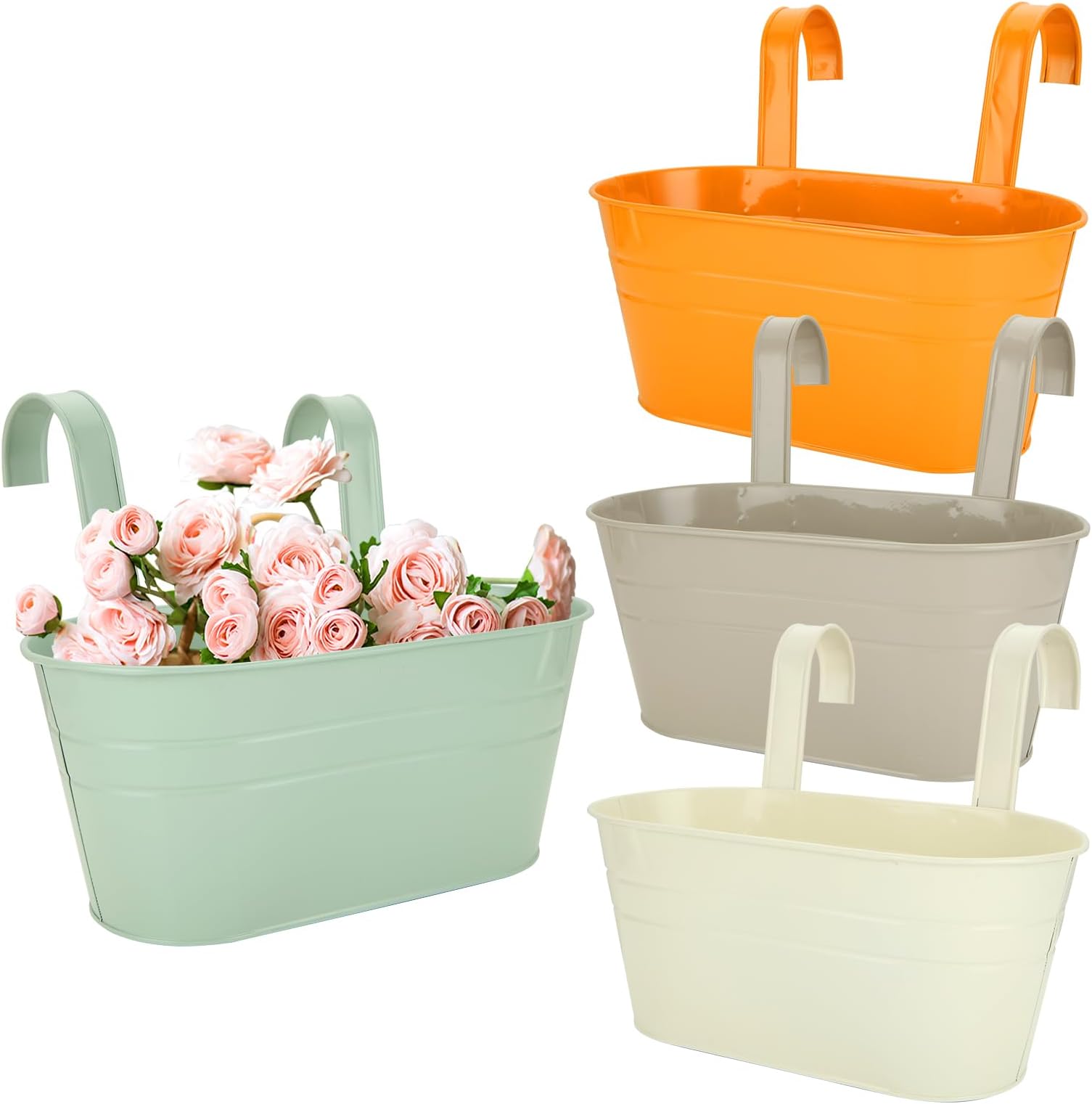 YAYODS 4Pcs Hanging Flower Pots, Colourful Fence Hanging Planters