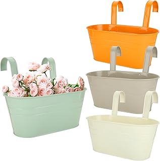YAYODS 4Pcs Hanging Flower Pots, Colourful Fence Hanging Pla