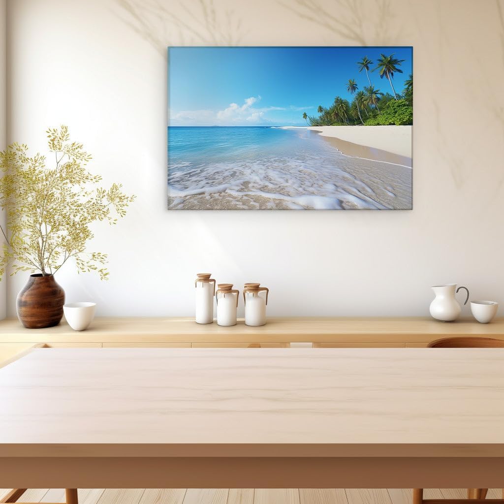 Canvas for Living room. Escape to Tranquility: Discover the Serene Beauty of Pristine Beaches and Crystal Blue Waters, 27 x 18 inch Canvas Wall Art - Contemporary Masterpieces - Modern Home Decor