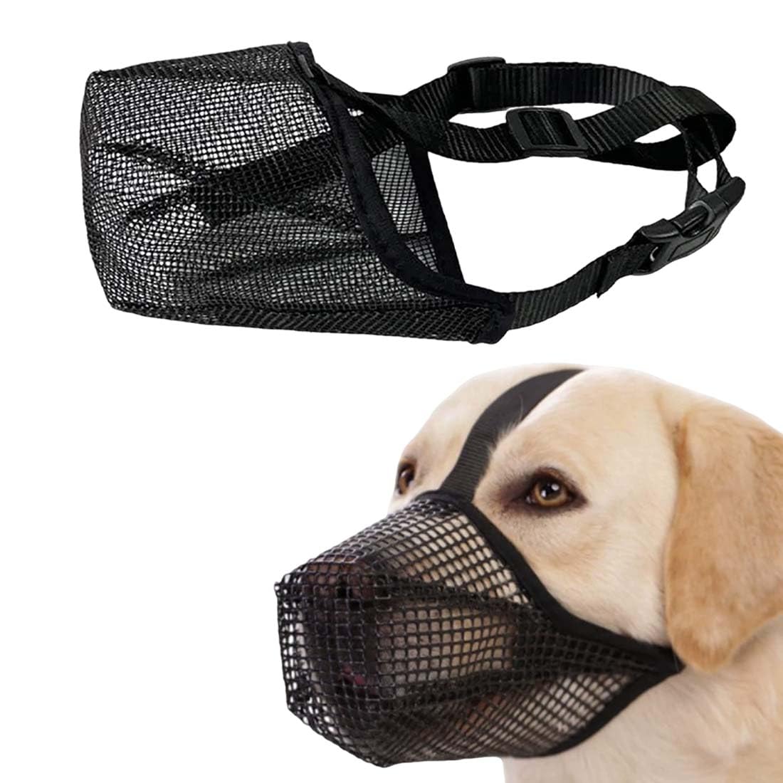 Museruola per Cani, Morbida e Regolabile in Nylon Traspirante, Impedisce di Mangiare, Masticare e Abbaiare, Ideale per Passeggiate e Addestramento, L, Nero