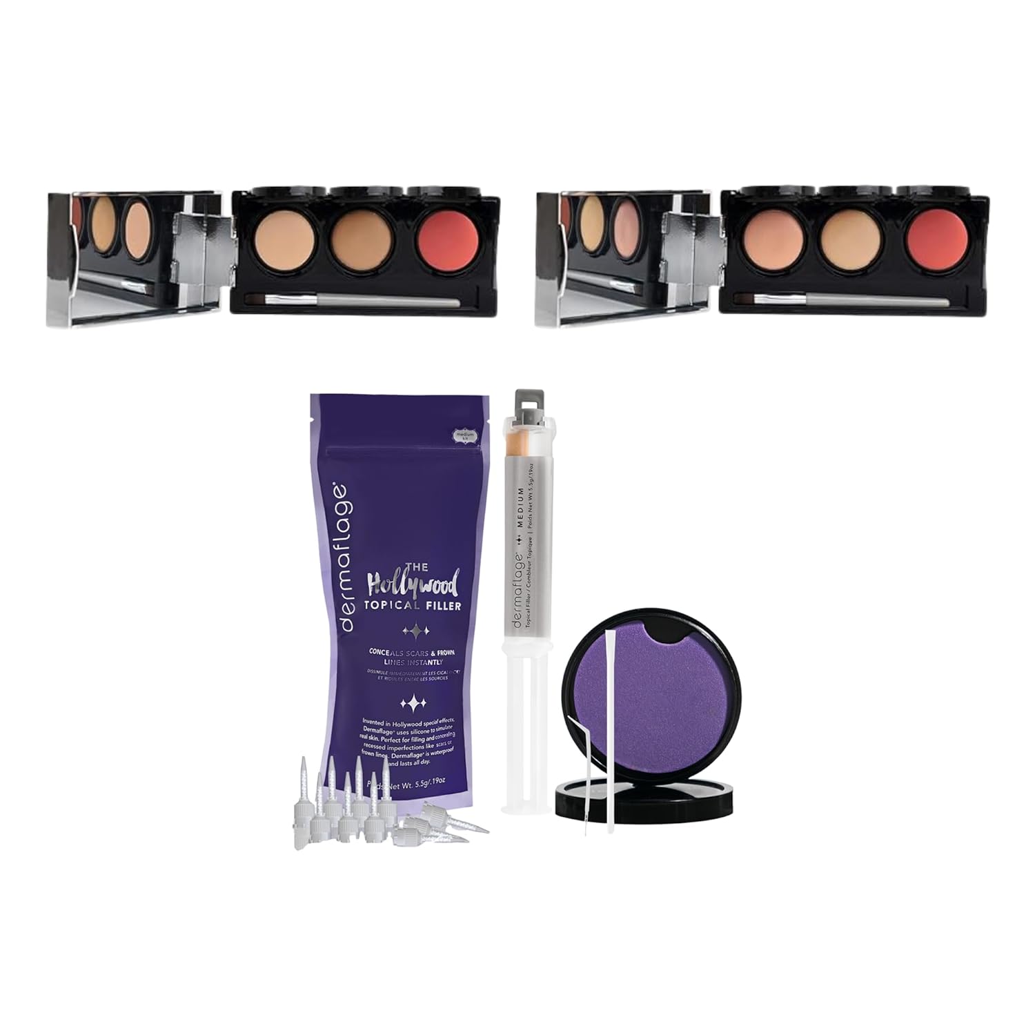 Dermaflage Scar Tattoo Concealer Bundle - Kit with Waterproof Scar Filler and Full Coverage Tattoo Cover-Up Makeup for