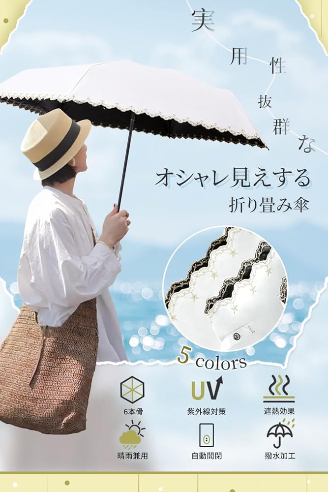 Amazon | 折りたたみ傘 丈夫 軽量 250g 日傘 uvカット 自動開閉