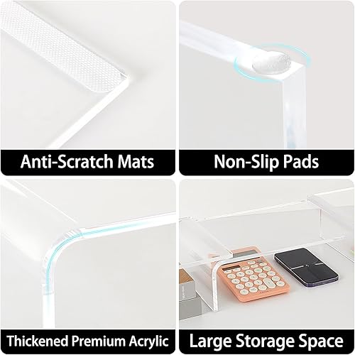 Miniatura 6 de Elevador de soporte de monitor doble, elevador de acrílico de alta calidad para escritorio, ángulo ajustable, 3 estantes organizador de escritorio