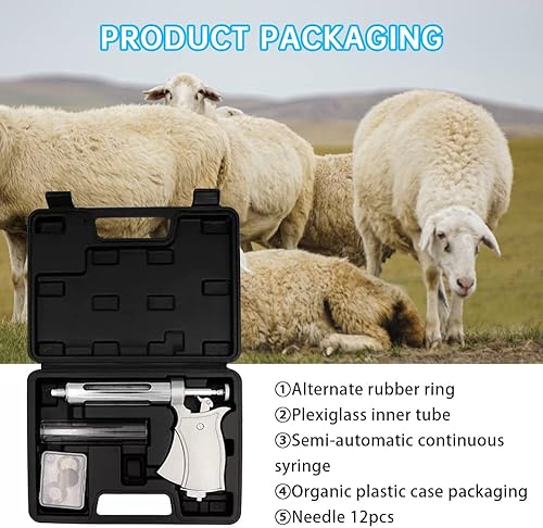 Miniatura 6 de Jeringa de ganado de 1.7 fl oz, inyector continuo ajustable con 12 agujas para caballos, ganado, cerdos, ovejas