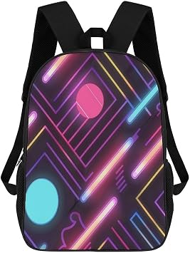 Retro 80s 90s Neon Backpack Simple Leisure Travel Backpack Outgoing Daypack 17 Inch